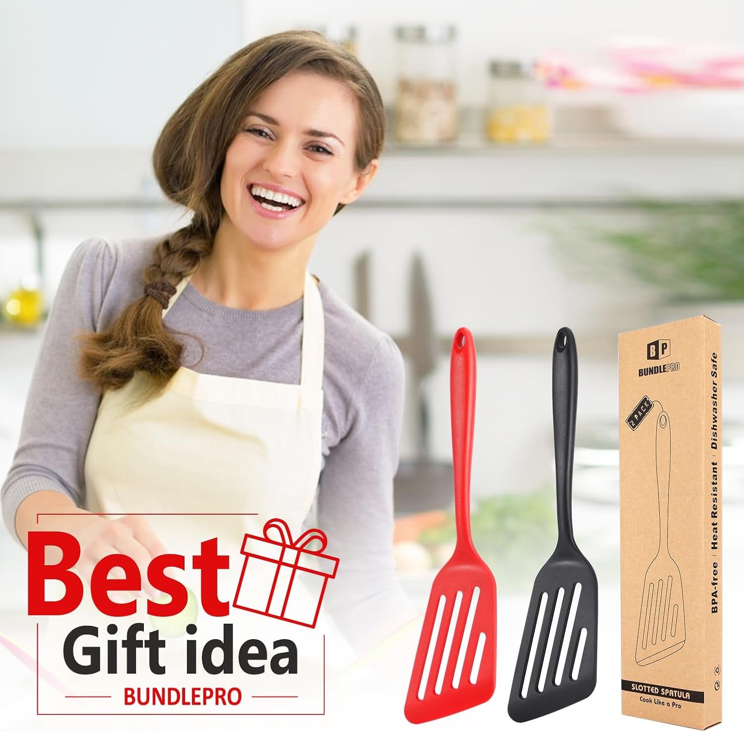 Pack of 2 Silicone Fish Spatula, Non-Stick Large Slotted Flipper Turner, High Heat Resistant Kitchen Cookwares for Frying, Cooking Seafood, Meat, Eggs, Omelets, Pancakes, Burgers