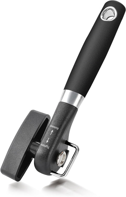 Can Opener, Safe Side Cut Manual Can Opener with Durable Sharp Blade, Smooth Edge Cutting, Effortless Big Knob, Comfortable Grip Handle, Black