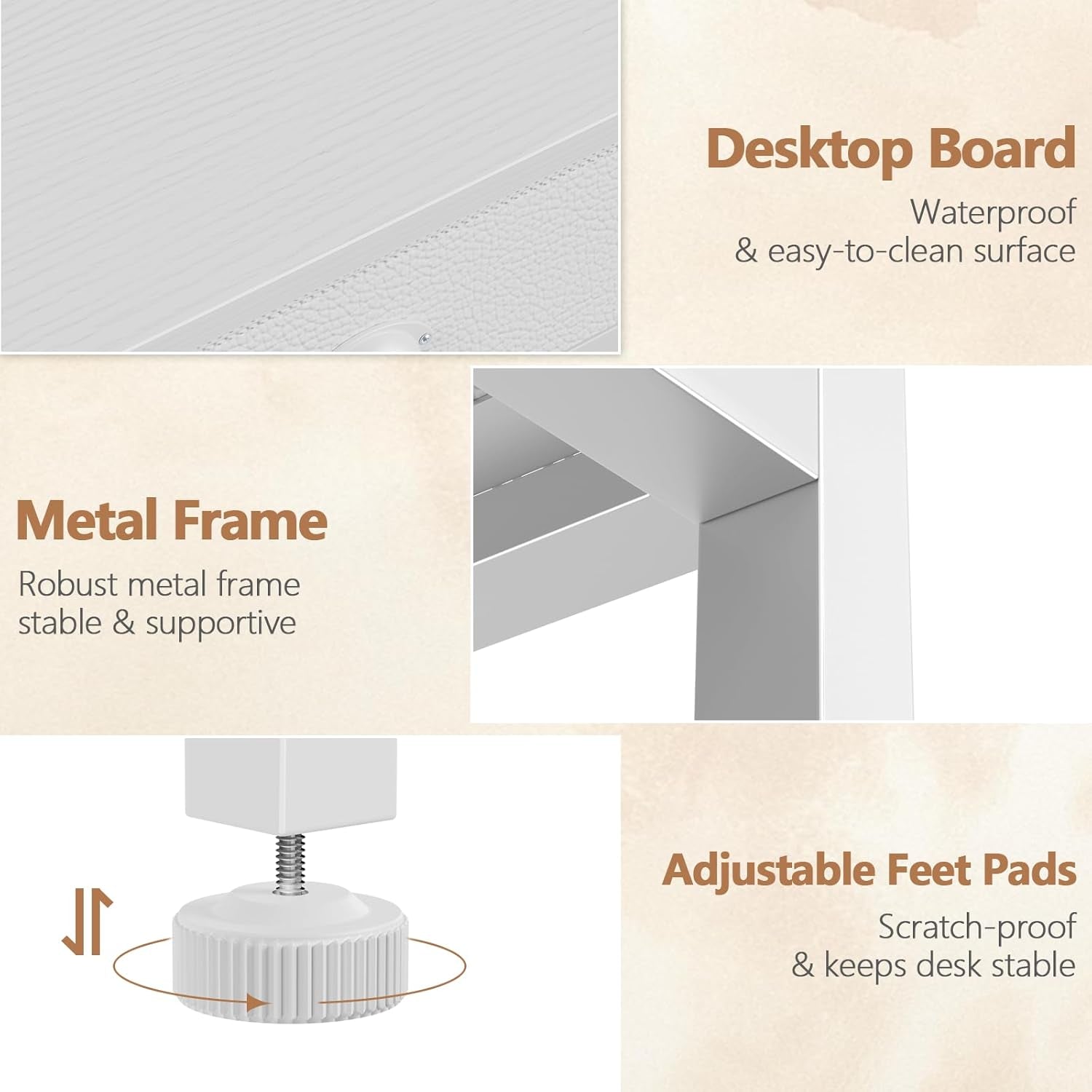 White Small Computer Desk with 2 Fabric Drawers for Bedroom,34 Inch Simple Home Office Writing Desk, Vanity Desk with Hooks, Study Table for Adults Student Small Spaces