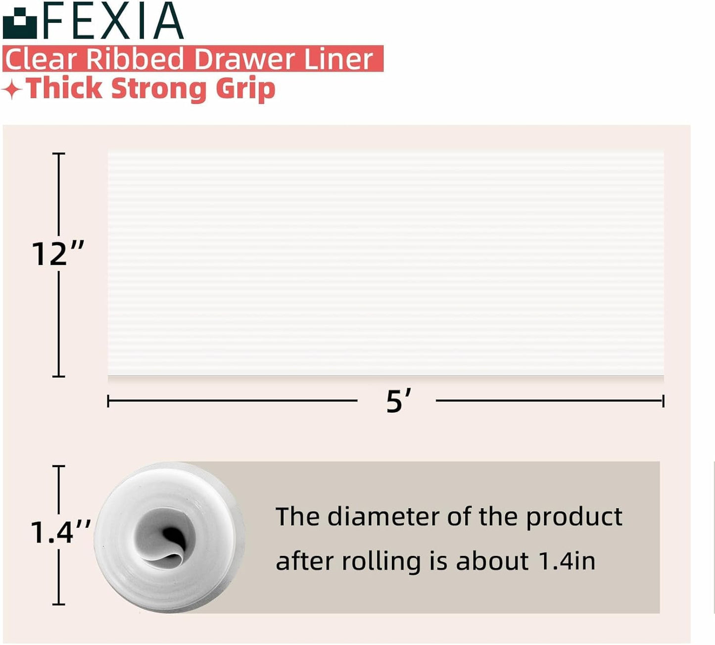 Shelf Liners for Kitchen Cabinets Non-Slip Drawer Liner 12 Inches X 5 FT Waterproof & Oil-Proof Non Adhesive Durable Material Fridge Lining for Shelves (Clear)