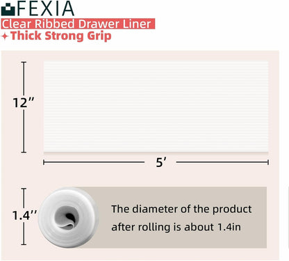 Shelf Liners for Kitchen Cabinets Non-Slip Drawer Liner 12 Inches X 5 FT Waterproof & Oil-Proof Non Adhesive Durable Material Fridge Lining for Shelves (Clear)