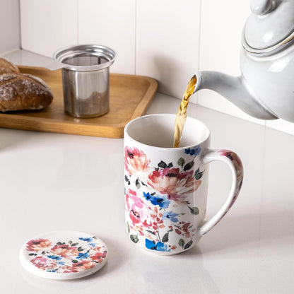 Ceramic Tea Mug with Infuser and Lid, 18 Ounce Capacity, Microwave and Dishwasher Safe, Ideal for Loose Leaf Tea Enthusiasts