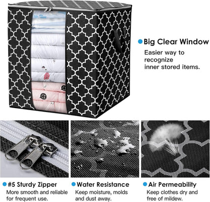 Storage Bags 2 Pack/100L Large Blanket Clothes Organization and Storage Containers for Comforters,Bedding, Foldable Organizer with Reinforced Handle, Clear Window, Sturdy Zippers,Black