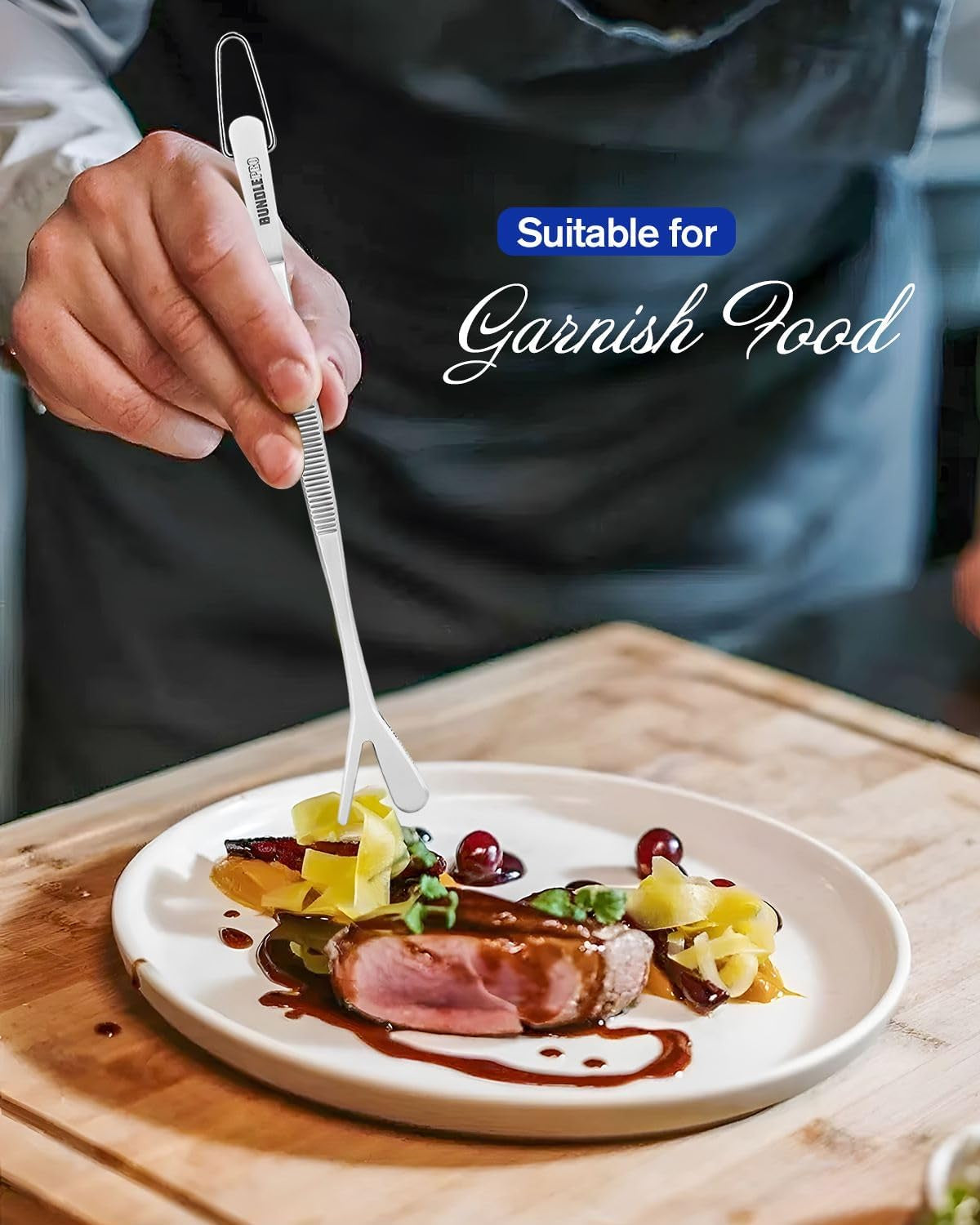 Fine Long Tweezer Tongs Professional Black, 8-Inch Stainless Steel for Kitchen, Food, Cooking, Repairing, Sea Food and BBQ (SILVER)