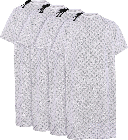 4 Pack Unisex Hospital Gowns, Extra Long Length Patient Gowns with Back Tie for Men and Women, Comfortably Fits Sizes up to 2XL