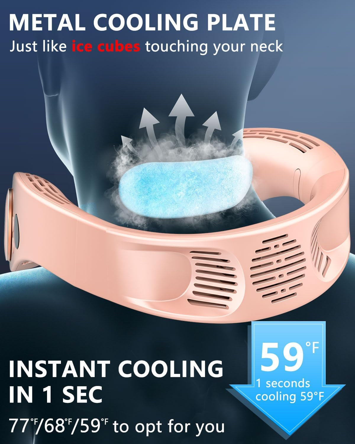 Neck AC Air Conditioner,Personal Cooling Neck Fan,Headphone Neck Fans That Blow Cold Air,Small Tiny Cooler Fan around Your Neck,Cordless Noiseless Long Life Breeze Unit for Travel,Outdoor,Sports Pink