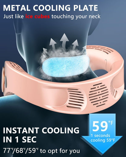 Neck AC Air Conditioner,Personal Cooling Neck Fan,Headphone Neck Fans That Blow Cold Air,Small Tiny Cooler Fan around Your Neck,Cordless Noiseless Long Life Breeze Unit for Travel,Outdoor,Sports Pink