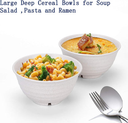 Unbreakable Cereal Bowls 30 OZ Ramen Bowl Microwave and Dishwasher Safe Bpa-Free Eco-Friendly Deep Soup Bowl for Cereal, Salad, Soup, Rice（Not CERAMIC） [Set of 8]