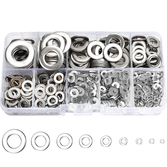 800 Pcs 304 Stainless Steel Flat Washers for Screws Bolts, Fender Washers Assortment Set, Assorted Hardware Lock Metal Washers Kit (9 Sizes-M2 M2.5 M3 M4 M5 M6 M8 M10 M12) for Home, Factories Etc