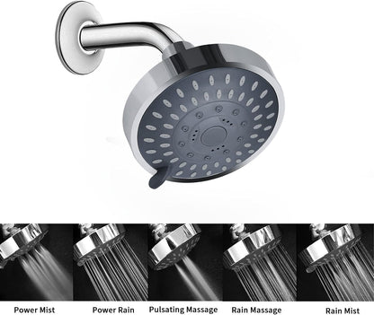 High-Pressure 4.1-Inch Shower Head with 5 Settings for a Luxurious Shower Experience, Chrome Finish