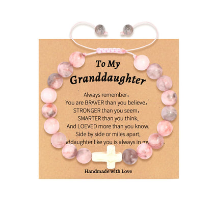 Gifts for Daughters/Granddaughters, Adjustable Pink Bracelet, Handmade Bracelet, Birthday Gift, Christmas Gift, Valentine'S Day Gift, Graduation Gift (Cross Bracelet, for My Granddaughter)