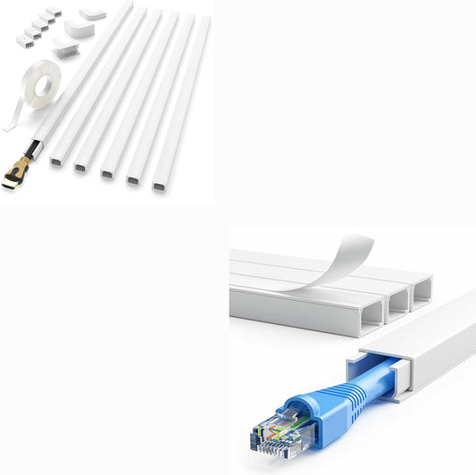 157In (6+4 Pacs)  Cord Hider, One-Cord Channel Cord Cover Wall, Paintable Wire Hider, Cable Cover Raceway, Cable Concealer for Wall Mounted TV, Wire Covers for Cords System, W0.59 H0.4In, White