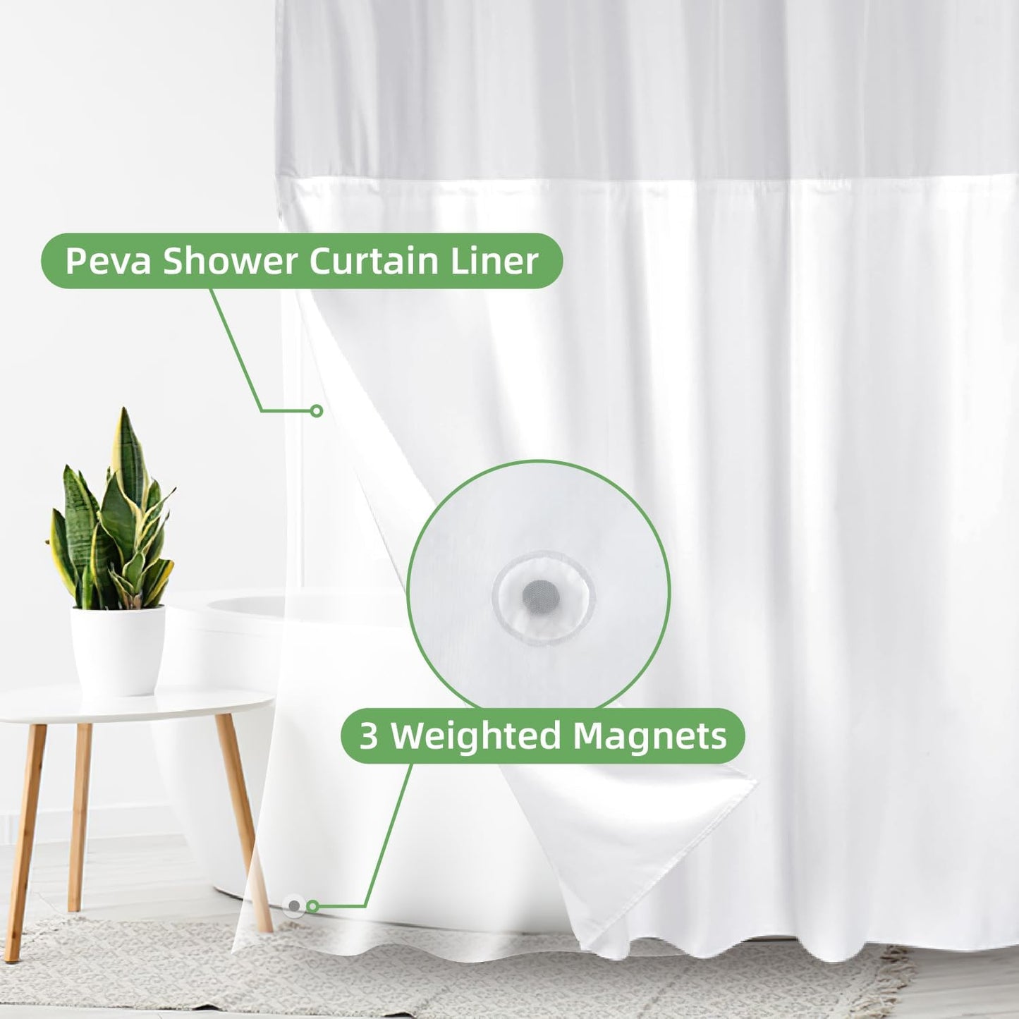 2 Pack PEVA Snap-In Shower Curtain Liner Replacement,Compatible with No Hook Shower Curtain with Snap in Liner, Removable & Water-Repellent,Machine Washable,70X64,Frost