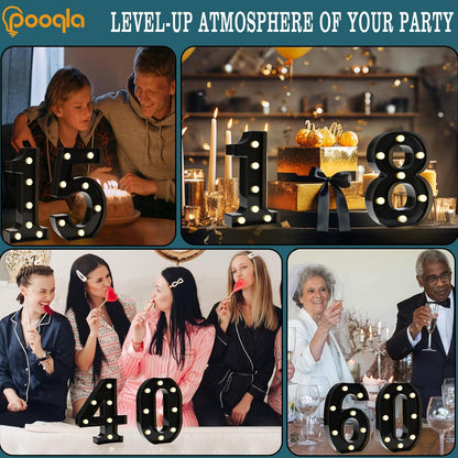 Decorative Led Light up Number Letters, Black Plastic Marquee Number Lights Sign for 1St 10Th 21Th Birthday Party Wedding Decor Battery Operated Black Decoration 1