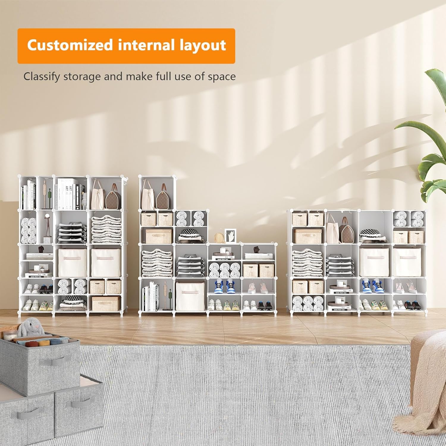 Cube Storage Organizer Closet Storage 12 Cube Shelves, Large and Small Cubes, DIY Portable Closet Clothes Storage Shelfs for Home, Bedroom, White
