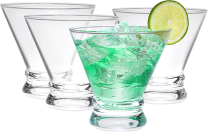 Set of 4 Martini Glasses - 8-Ounce Cinched Design Cocktail Glasses with Heavy Base, Stemless Construction for Stability - Sturdy and Elegant Cosmopolitan Bar Glasses (Glass, Clear4Pcs)