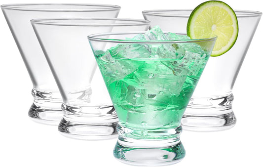 Set of 4 Martini Glasses - 8-Ounce Cinched Design Cocktail Glasses with Heavy Base, Stemless Construction for Stability - Sturdy and Elegant Cosmopolitan Bar Glasses (Glass, Clear4Pcs)