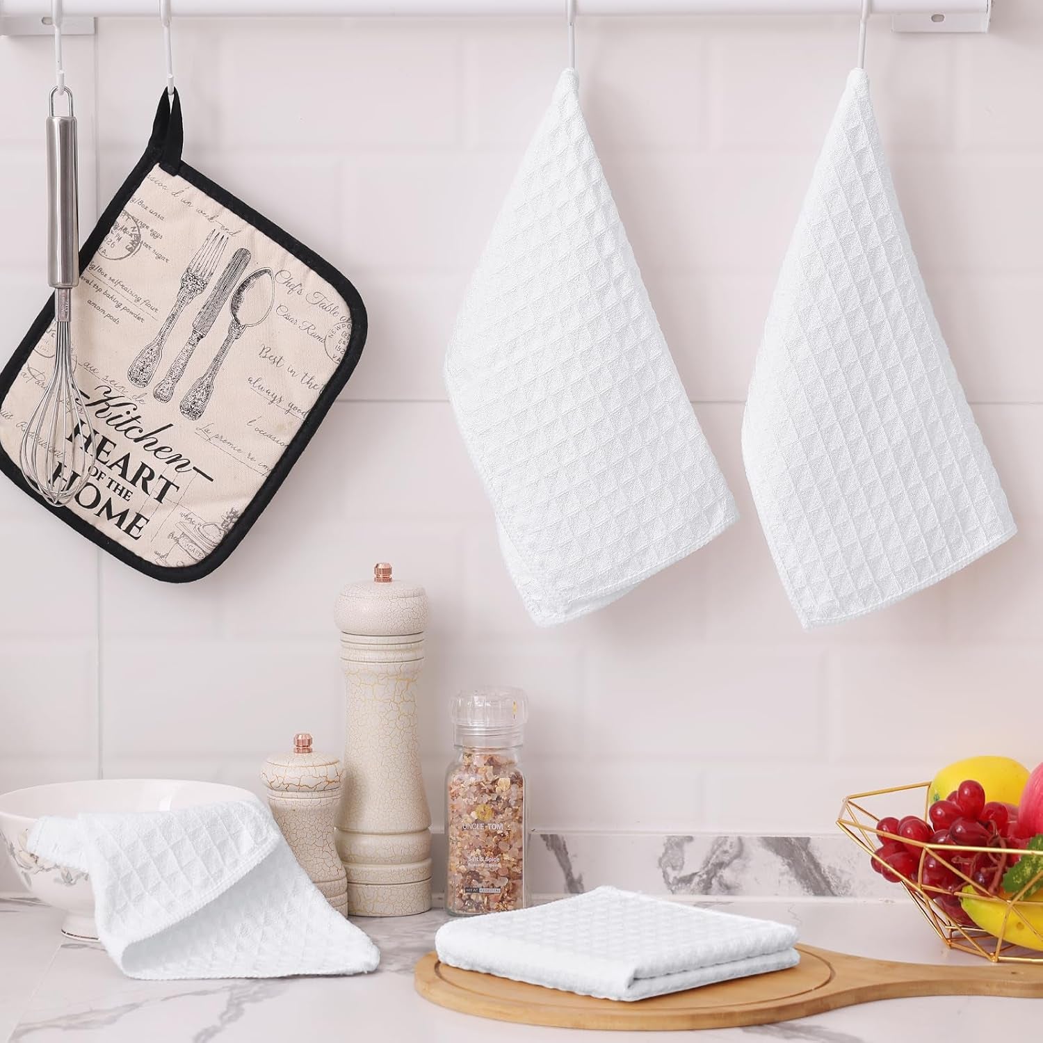 Microfiber Waffle Weave Kitchen Dish Cloths, 12 X 12 Inch Ultra Absorbent and Solid Color Dish Towels for Kitchen Fast Drying Dishcloth for Washing Dishes, 6 Pack, White