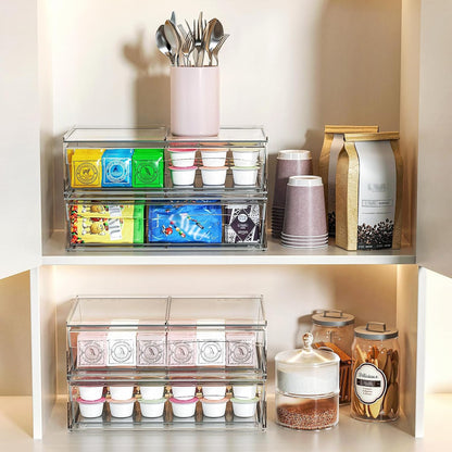 Acrylic Stackable Storage Drawers, 3.5'' Non-Slip Bathroom Makeup Organizer Countertop, Clear Drawer Organizers for Vanity, Bathroom, Office, Undersink, Kitchen, Pantry, Cabinet, 2 Pack