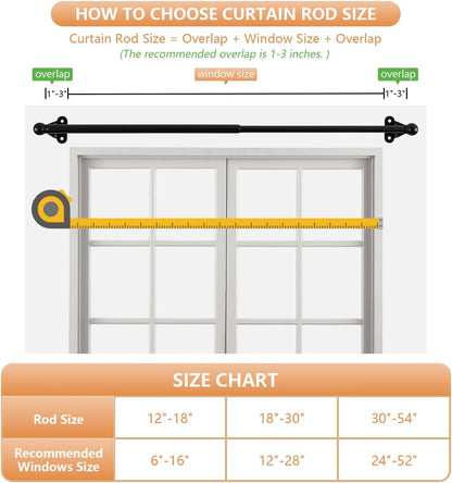 2 Pack Small Curtain Rod 18-30 Inch, 1/2" Diameter, Cafe Door Curtain Window Rod, Adjustable Drapery Rods with Brackets (Black)