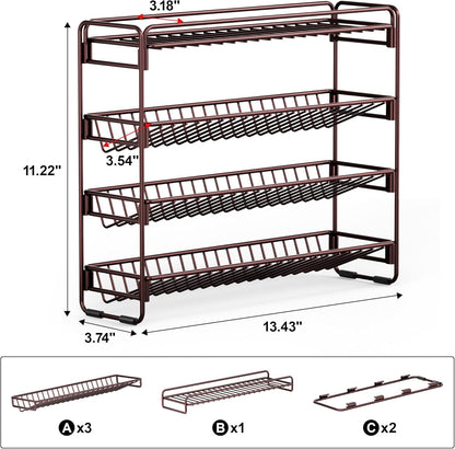 4 Tier Spice Rack Organizer for Cabinet, Detachable Spice Rack for Countertop, Freestanding Spice Organization for Cabinet, Seasoning Organizer for Kitchen Pantry (13.4" Wx11.2 H, No Jars)