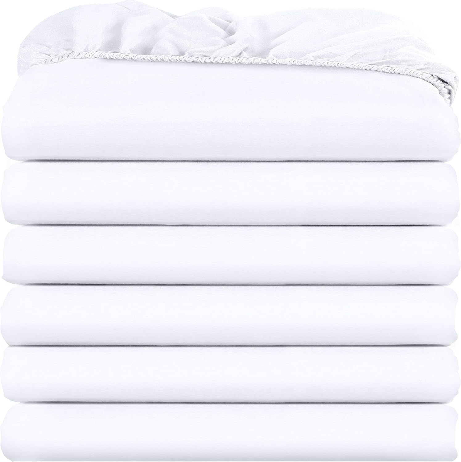 Twin Fitted Sheets - Bulk Pack of 6 Bottom Sheets - Soft Brushed Microfiber - Deep Pockets - Shrinkage & Fade Resistant - Easy Care (White)