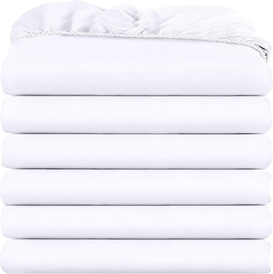 Twin Fitted Sheets - Bulk Pack of 6 Bottom Sheets - Soft Brushed Microfiber - Deep Pockets - Shrinkage & Fade Resistant - Easy Care (White)