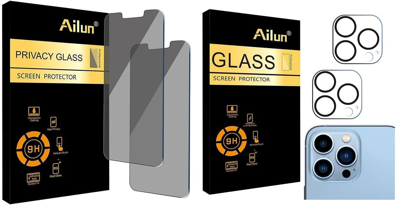 Iphone 14 Plus/Iphone 13 Pro Max [6.7 Inch Display] Privacy Screen Protector 2 Pack and Camera Lens Protector for Iphone 13 Pro 6.1" ＆ Iphone 13 Pro Max 6.7"