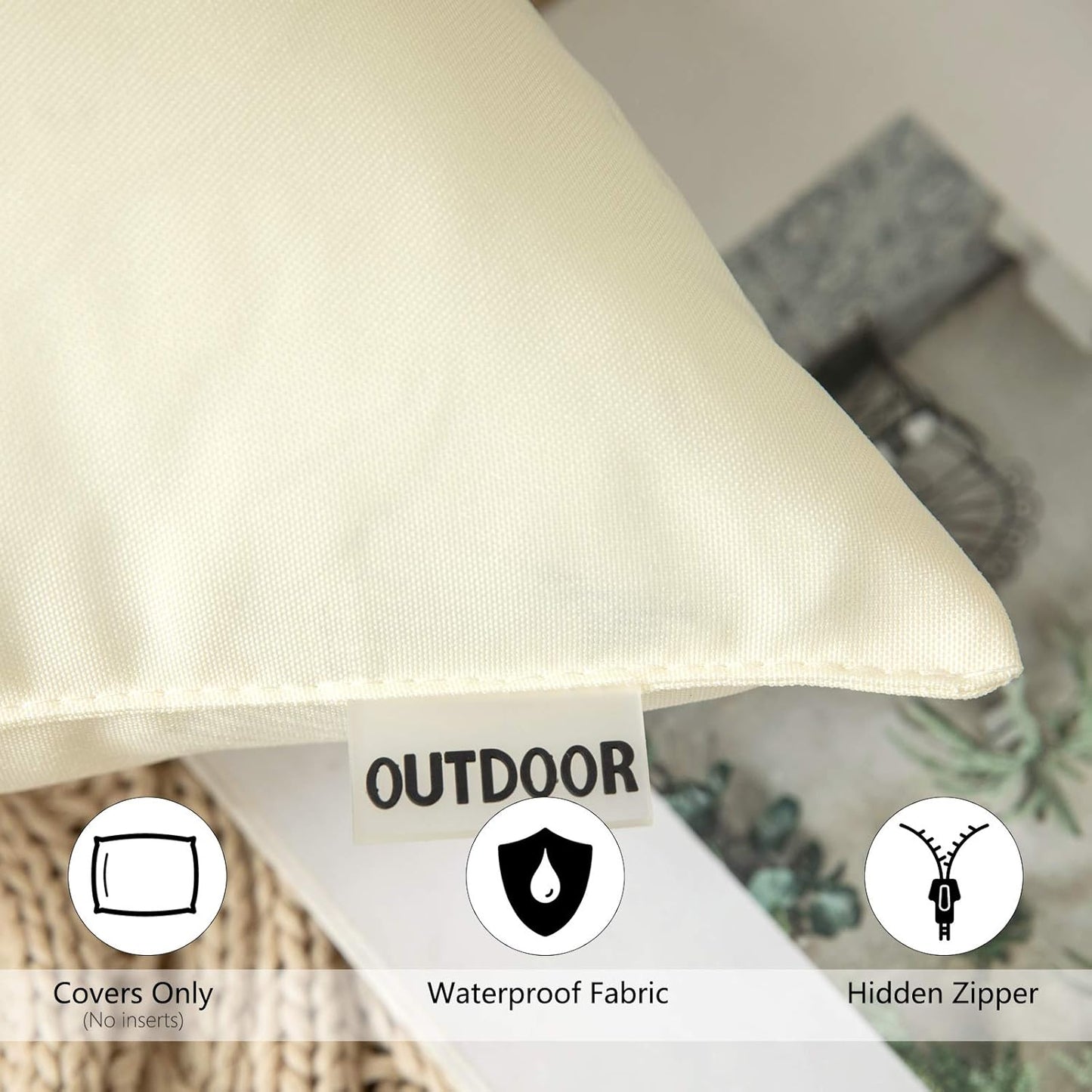 Pack of 2 Decorative Outdoor Waterproof Pillow Covers Garden Cushion Sham Throw Pillowcase Summer Shell for Patio Tent Couch 18X18 Inch Beige