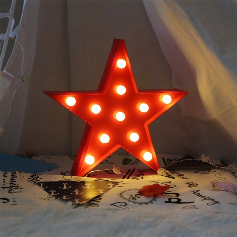 Marquee Light Star Shaped LED Plastic Sign-Lighted Marquee Star Sign Wall Décor Battery Operated (Red)