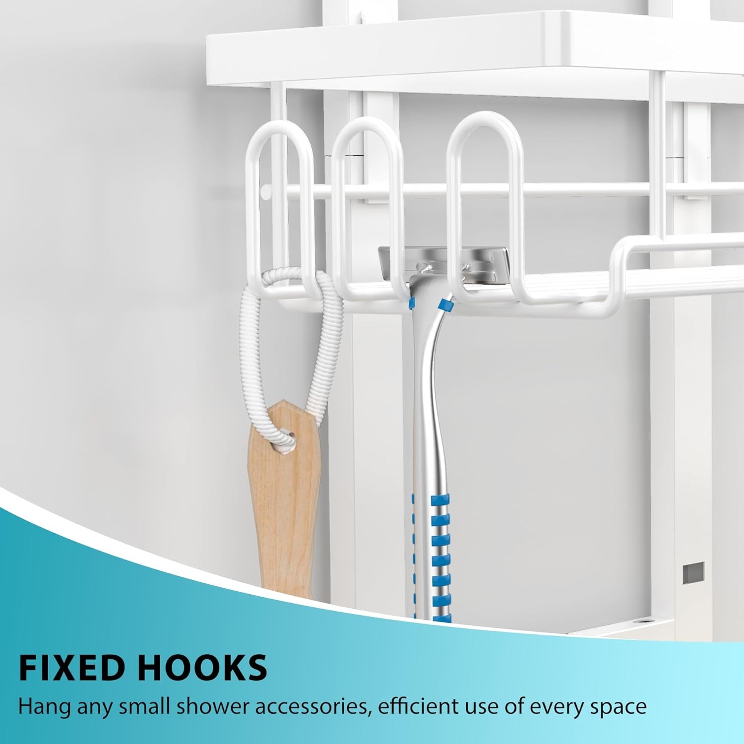 White over the Door Shower Caddy, 4-Tier Black Shower Head Rack Shelves, Home Decor Bathroom Accessories Organization, Shampoo Soap Holder