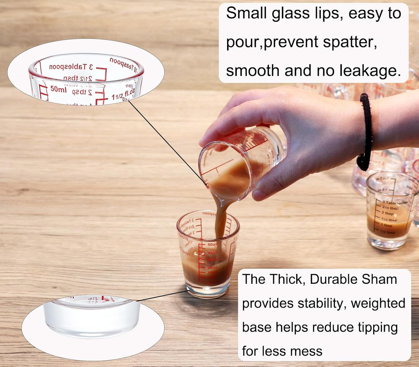 Ackers Mini Measure Heavy Glass, 32-Incremental Measurements Multi-Purpose Liquid and Dry Measuring Shot Glass, Red Single
