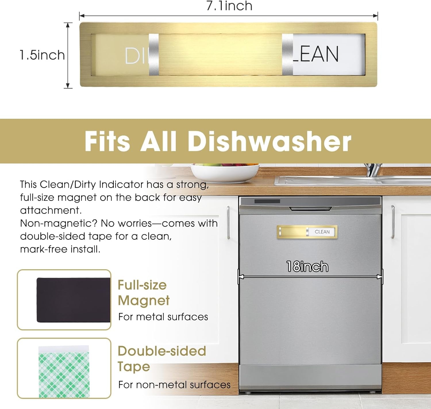 Dishwasher Magnet Clean Dirty Sign,Premium Stainless Steel Grade 304,Matte Finish Clean/Dirty Indicator with Strong Magnet, Home Kitchen Decor & Thoughtful Gift for Friends​(Golden-03)