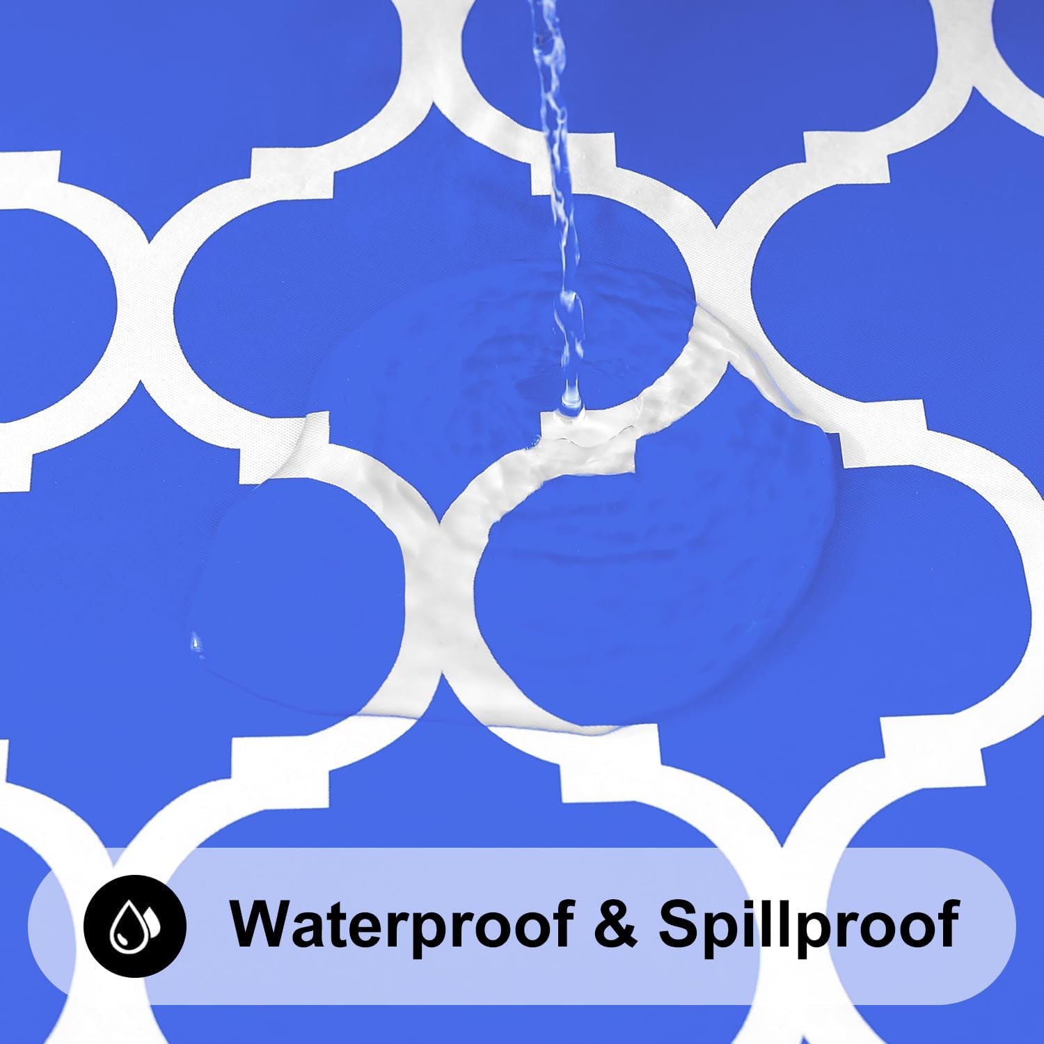 round Picnic Tablecloth, Waterproof Elastic Fitted Table Covers for 36" - 44" Tables, Wipeable Flannel Backed Vinyl Tablecloths for Camping, Indoor, Outdoor, Blue & White