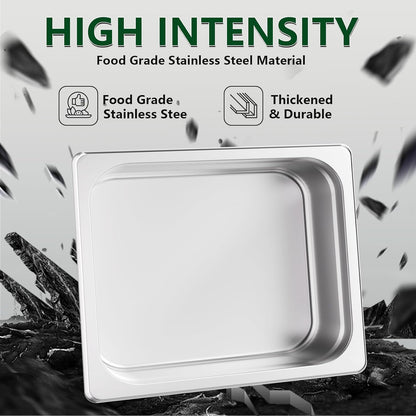 Hotel Pan 1/2 Half Size - Steam Pan with Lid 4" Deep 4 Packs Food Pan anti Jam Stainless Steel Buffet Pan Commercial Stainless Steel Pan