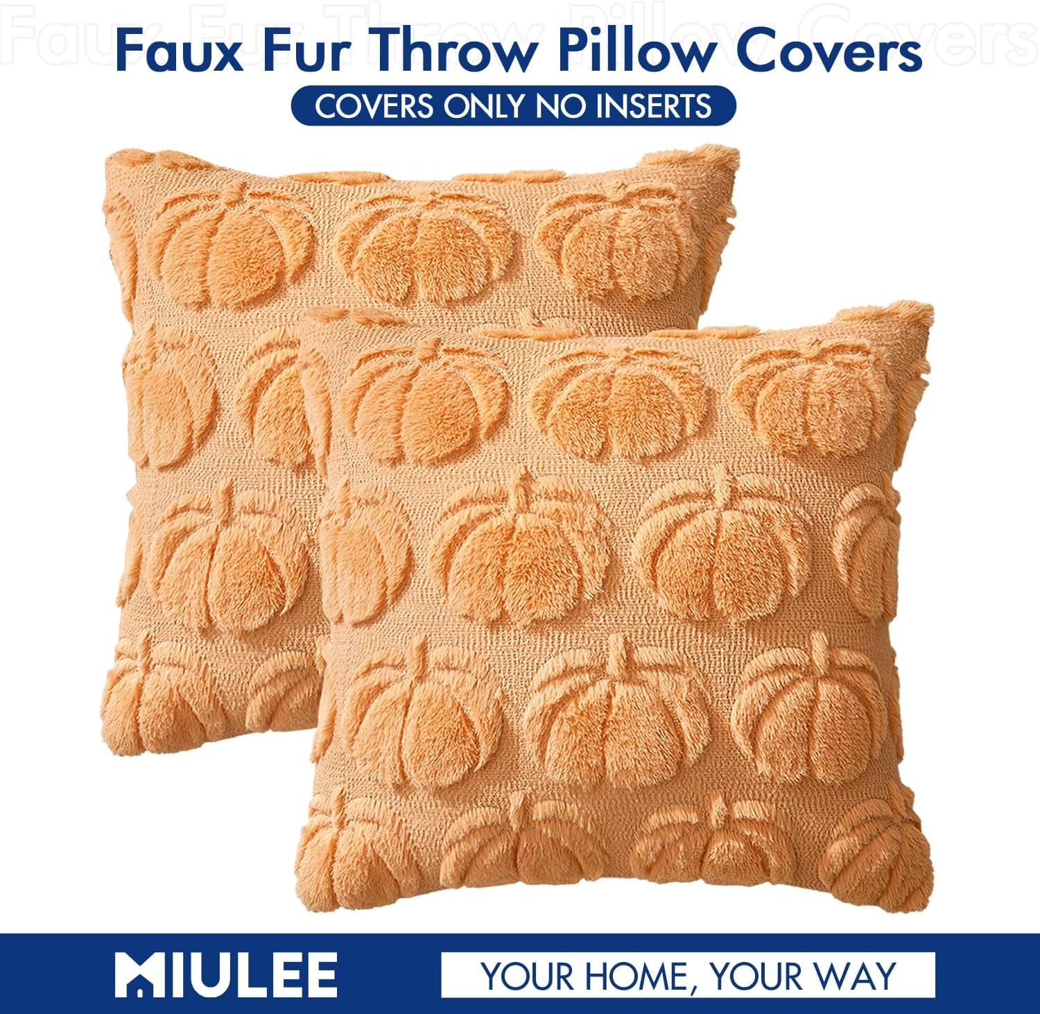 Fall Throw Pillow Covers 18X18 Set of 2 Autumn Decorations Pumpkin Accent Pillowcase for Outdoor Porch Sofa Couch Bed Living Room Plush Faux Fur Halloween Farmhouse Home Decor