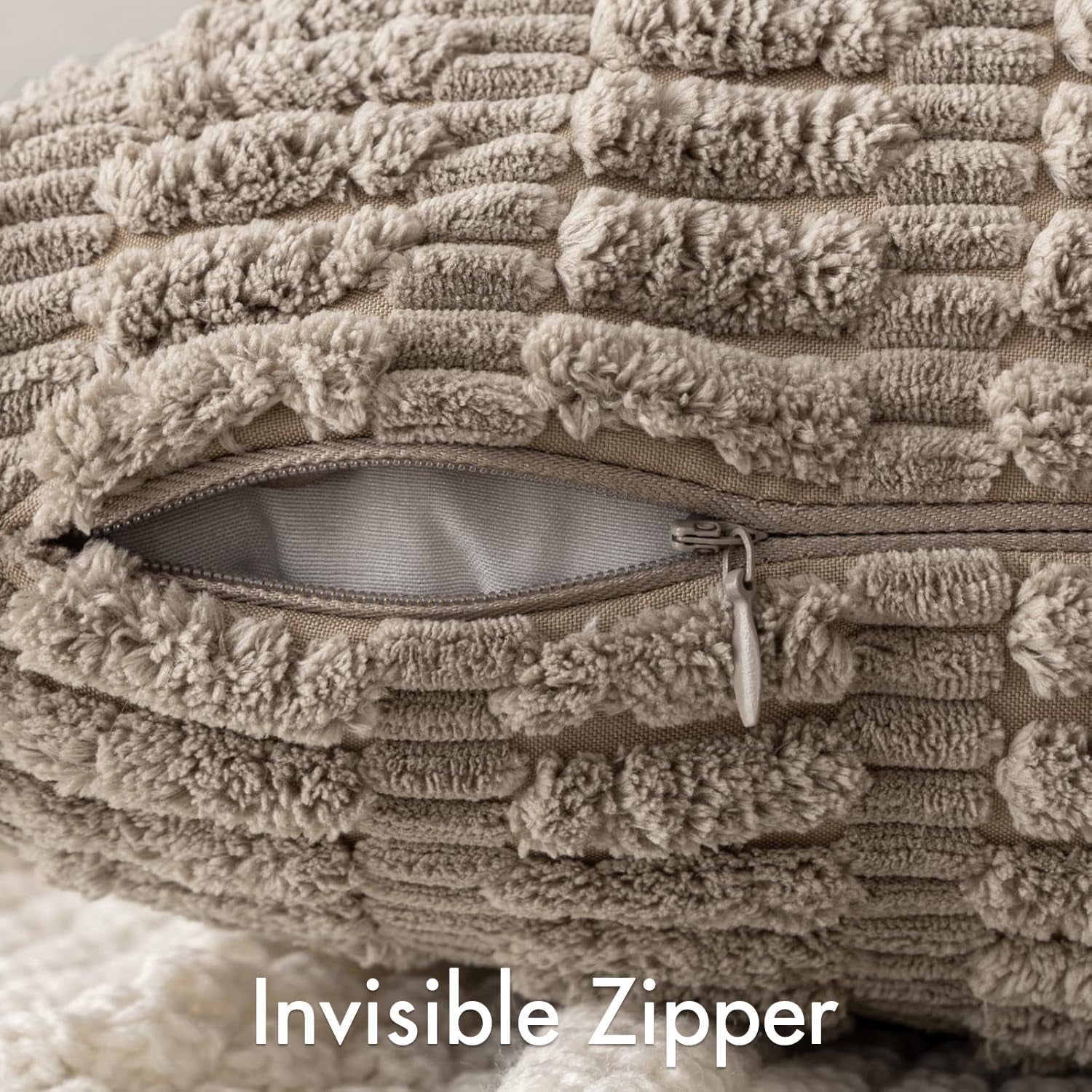 Set of 2 Light Brown Decorative Pillow Covers 18X18 Inch Textured Striped Patchwork Accents Farmhouse Boho Soft Corduroy Couch Pillows for Sofa Living Room Bed Home Decor