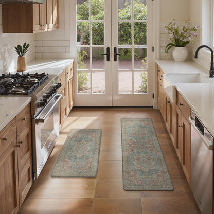 Kitchen Mats for Floor, 2PCS Kitchen Rugs Non Slip Washable, Waterproof anti Fatigue Mat, Comfort Standing Runner Rug for Sink, Office, Laundry, Home, 17.3"X47"+17.3"X30", Red&Brown