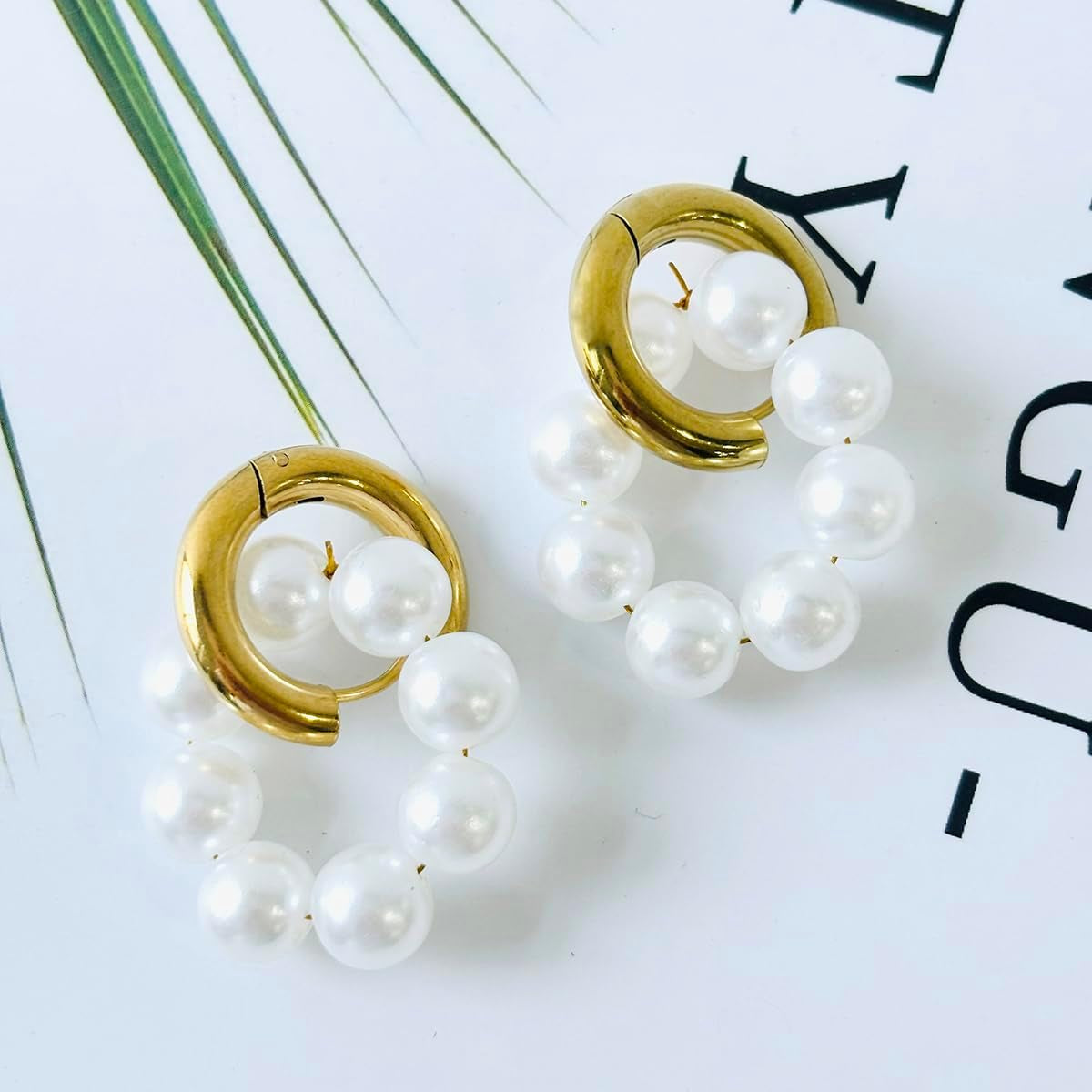 Gold Pearl Huggie Earrings for Women  Trendy Pearls Hoop Earrings Hypoallergenic Earrings for Sensitive Ears for Mother Daughter Girlfirend Jewelly Christmas Birthday Present