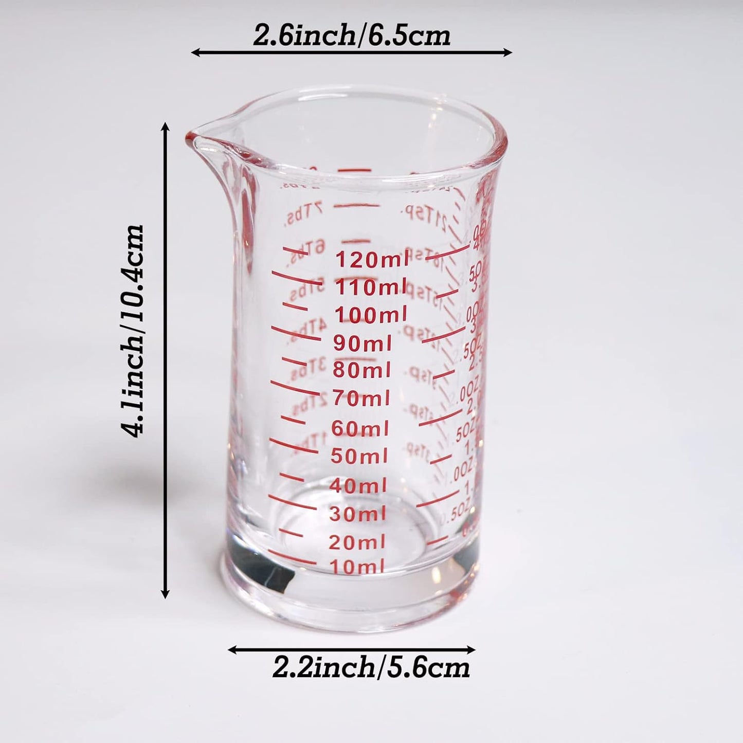 Ackers 4 Oz Glass Measuring Cup,Borosilicate Shot Glass with V-Shaped Spout-Red Line