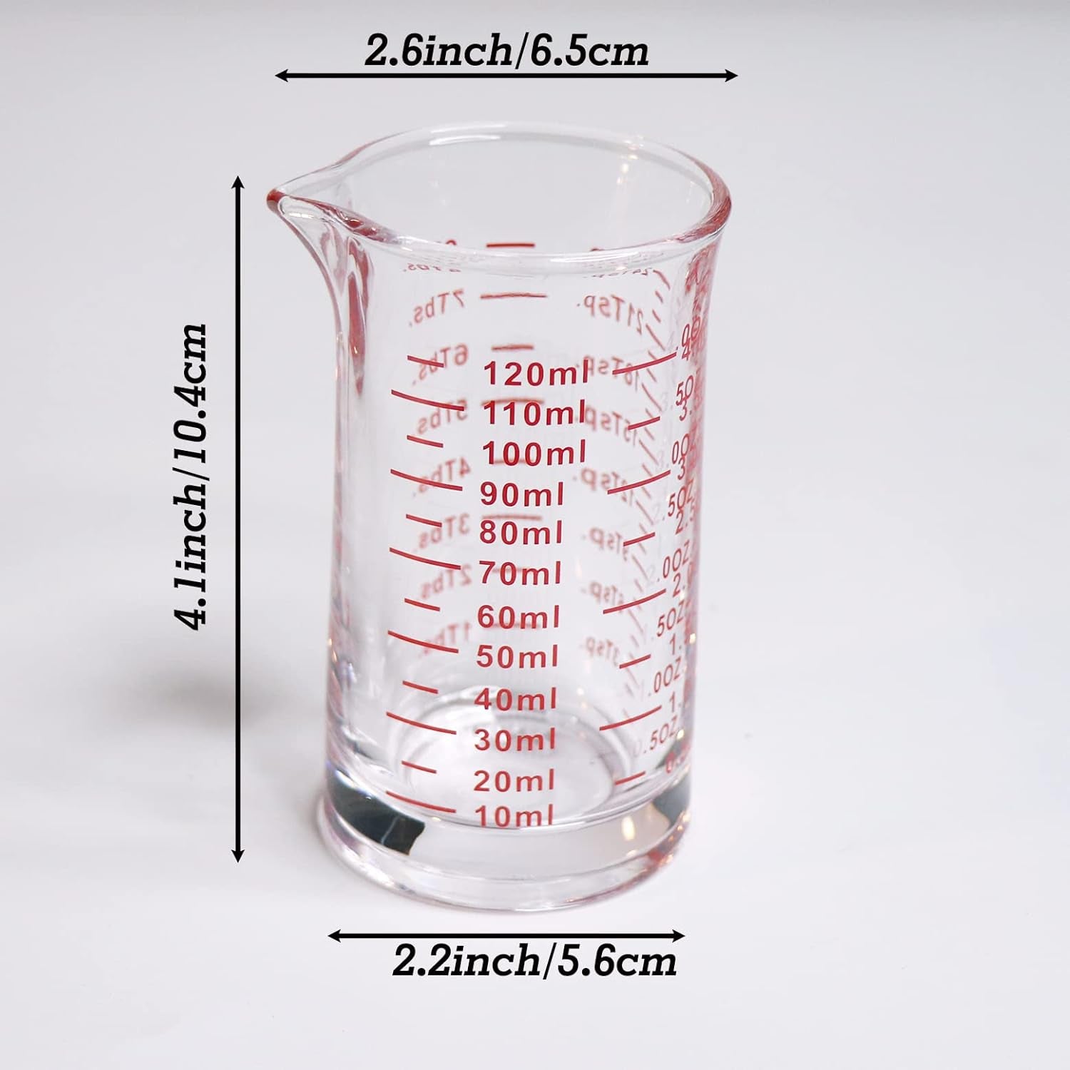 Ackers 4 Oz Glass Measuring Cup,Borosilicate Shot Glass with V-Shaped Spout-Red Line