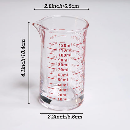 Ackers 4 Oz Glass Measuring Cup,Borosilicate Shot Glass with V-Shaped Spout-Red Line