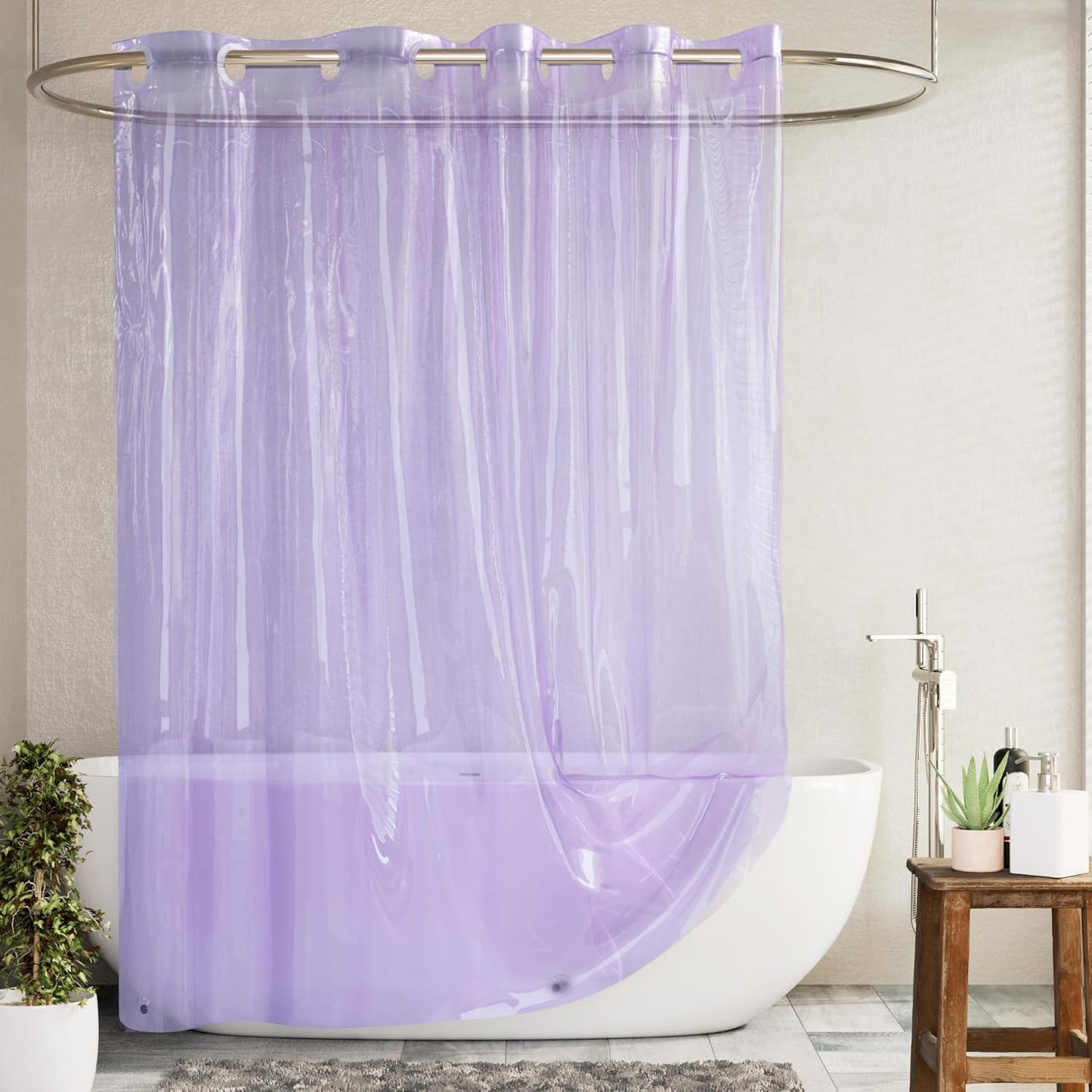 No Hook Clear Lavender Shower Curtain or Liner - Soft EVA 10G Extra Heavy Duty Shower Curtain with 3 Magnets for Bathroom, Standard Size 71" X 74", Clear Lavender