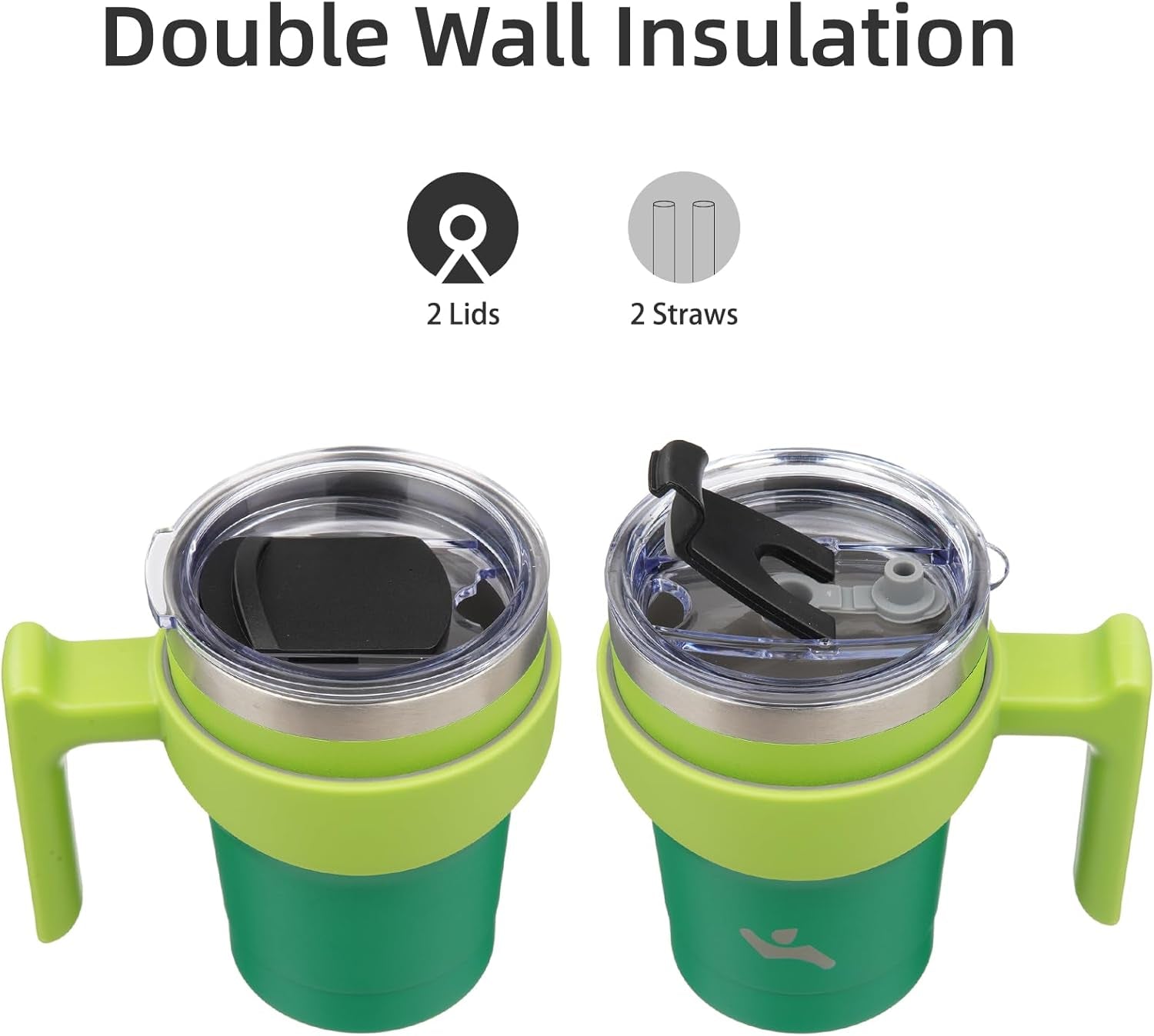 10 Oz Tumbler with Handle and 2 Straw 2 Lid, Insulated Water Bottle Stainless Steel Vacuum Cup Reusable Travel Mug,Matcha Green