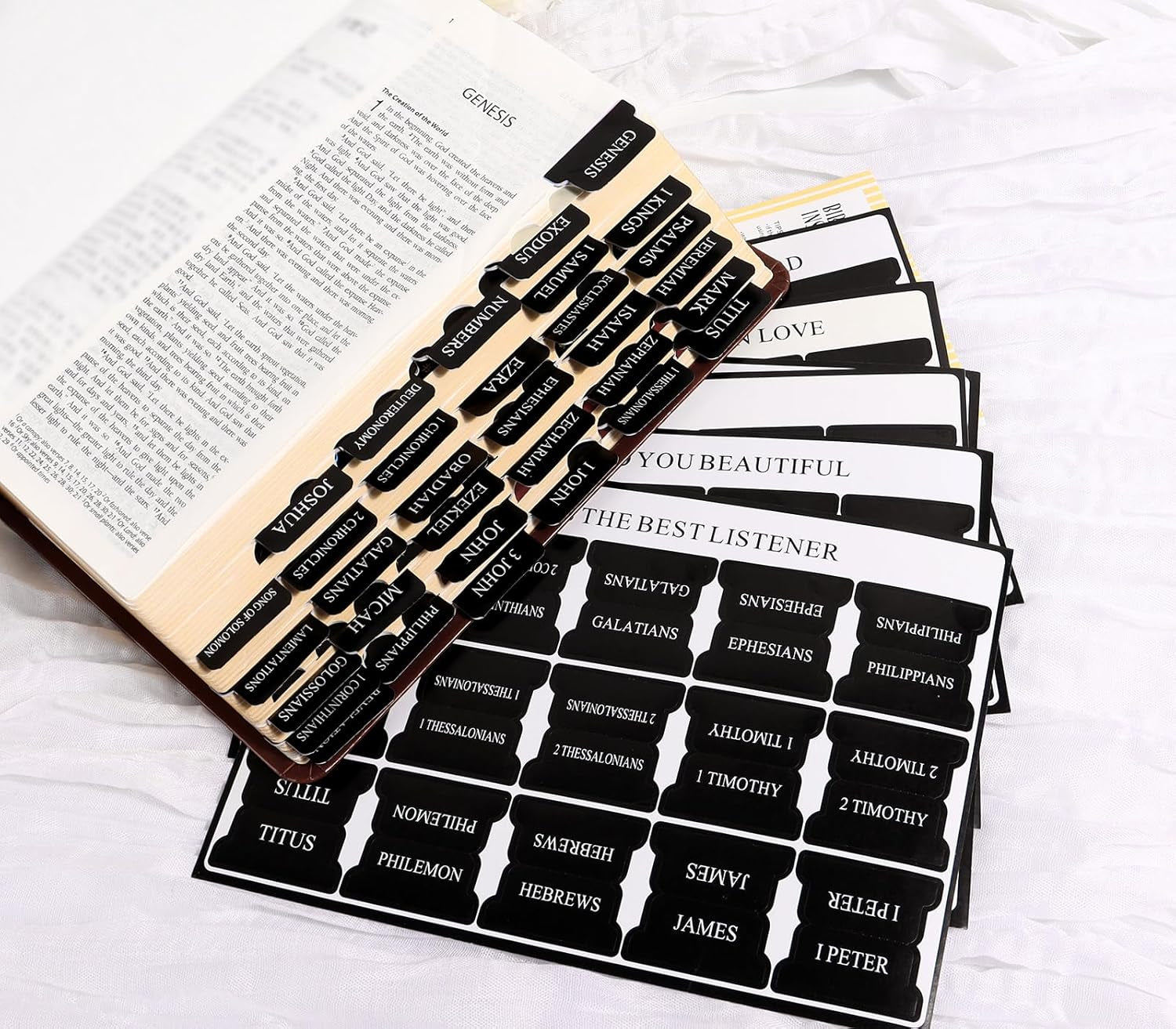 Black Bible Tabs for Men - Paper Index Tabs for Scripture Study & Chapter Markers, 66 Bible Tabs Old and New Testament and 24 Blank Custom Tabs