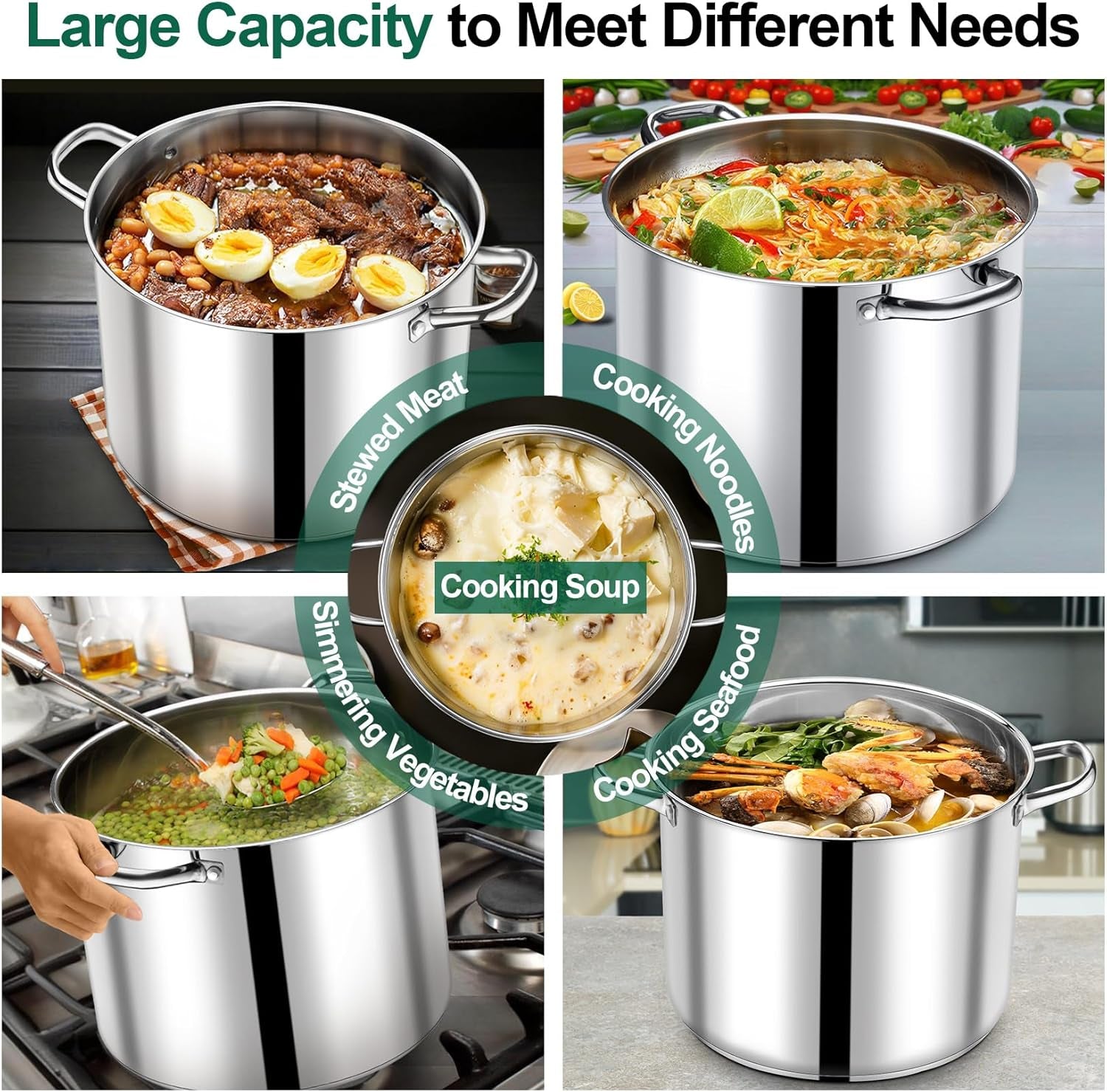 20 QT Stock Pot with Lid, Stainless Steel Large Cooking Pot, Soup Canning Stockpot for Stewing Simmering, Tri-Ply Bottom for All Stoves, Heavy-Duty &Dishwasher Safe & Food-Grade