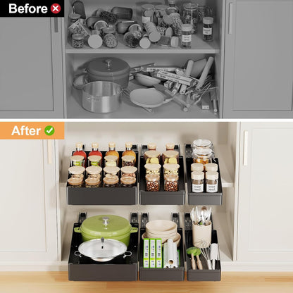 3 Pack Pull Out Cabinet Organizer, 15.7" Deep Pull Out Drawers for Cabinets, Slide Out Drawers for Kitchen Cabinets, Bathroom Cabinet Organizer, Pantry (Black)