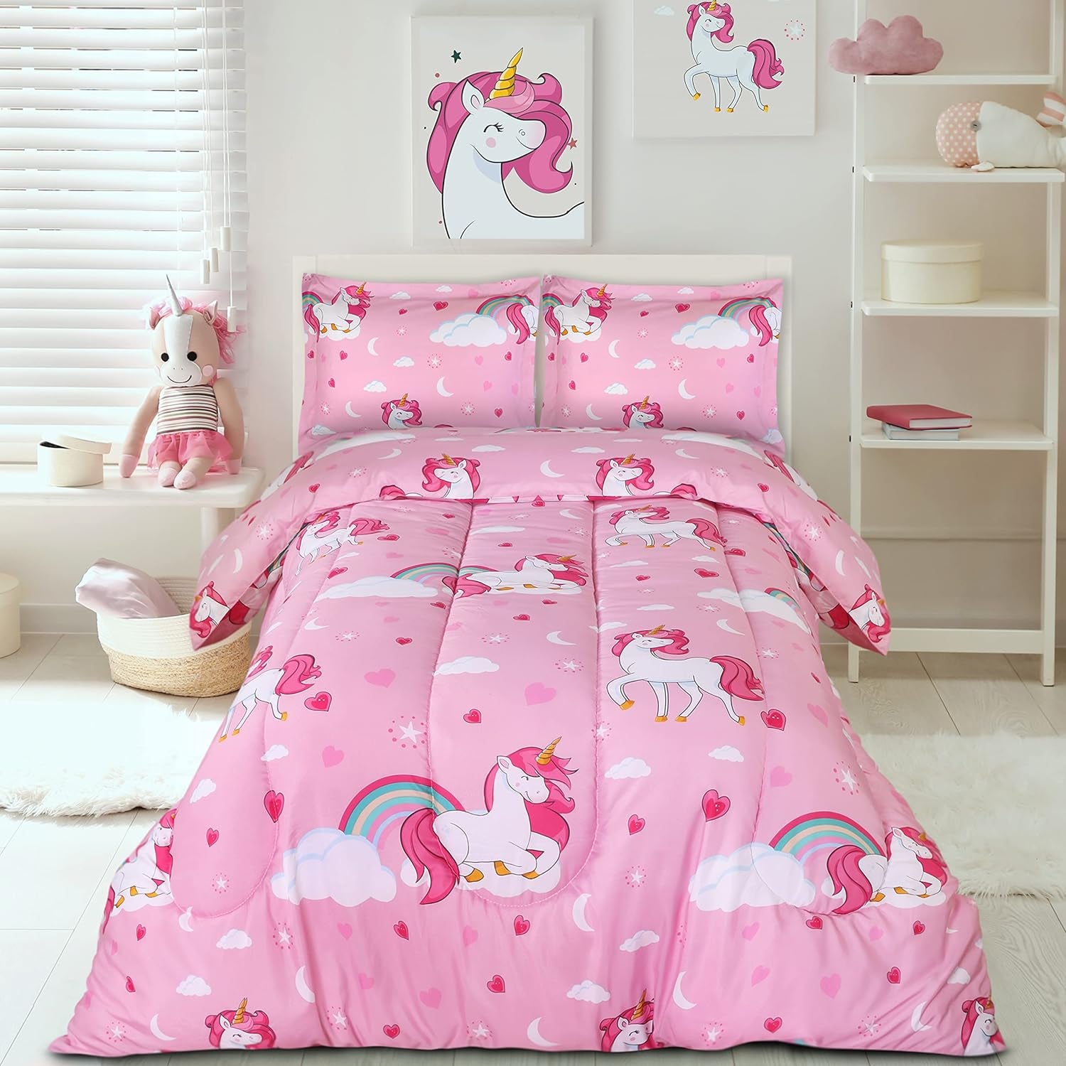 All Season Unicorn Comforter Set with 2 Pillow Cases, 3 Piece Soft Brushed Microfiber Kids Bedding Set for Boys/Girls, Machine Washable (Twin)