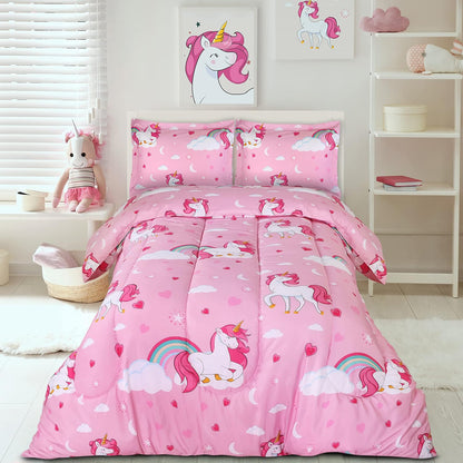 All Season Unicorn Comforter Set with 2 Pillow Cases, 3 Piece Soft Brushed Microfiber Kids Bedding Set for Boys/Girls, Machine Washable (Twin)