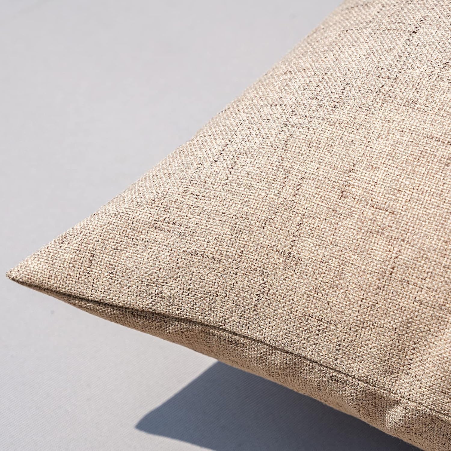 Pack of 2 Outdoor Throw Pillow Covers Waterproof Decorative Soft Pillowcases Linen Farmhouse Square Cushion Shams for Patio Balcony Couch Garden 20X20 Inch，Khaki